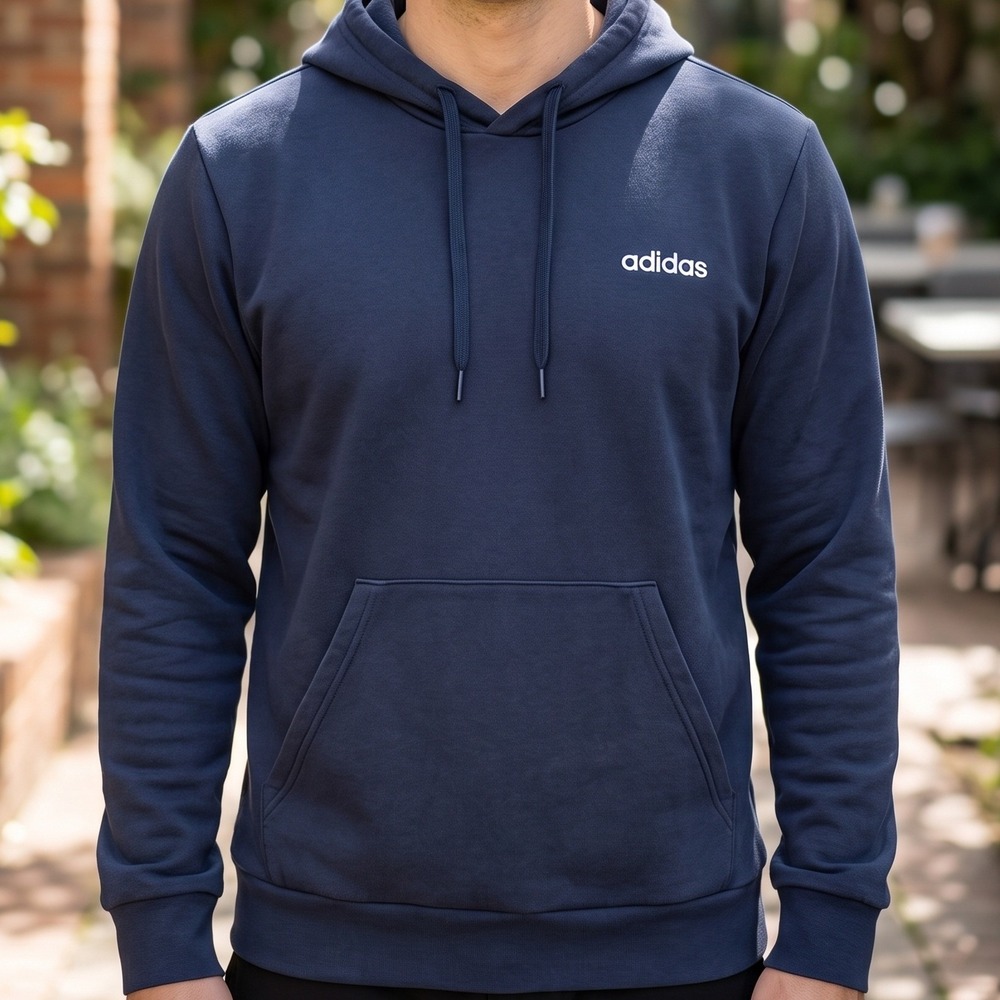 Adidas Essentials Navy Blue Pullover Hoodie Linear Logo FM0213 Sportswear